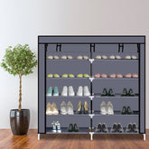 HAOYYE 7 Tiers Portable Shoe Rack with Closet Fabric Cover, Shoe Storage Organizer Cabinet in Gray, Space-Saving Design for Entryway Bedroom or Closet Organization